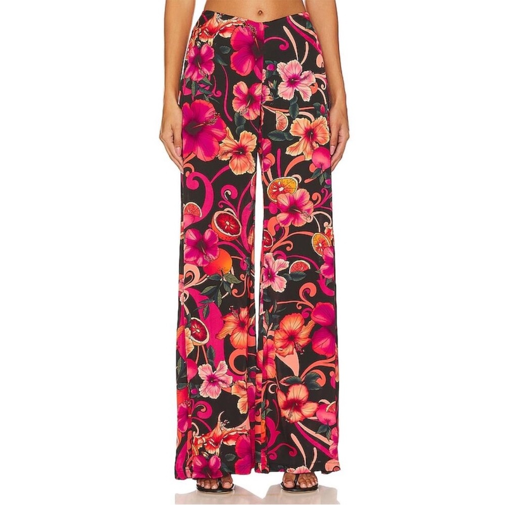 Cin Cin Arena Wide Leg Pants In Hibiscus Pink Floral